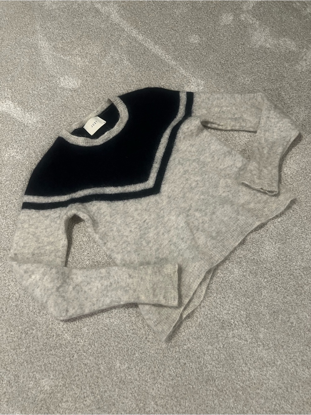 Just Female Women's Two-Tone Gray and Black Varsity Crewneck Sweater M